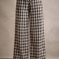 PLAID CHECK WIDE LEG PULL ON WIDE LEG PANTS WITH LACE