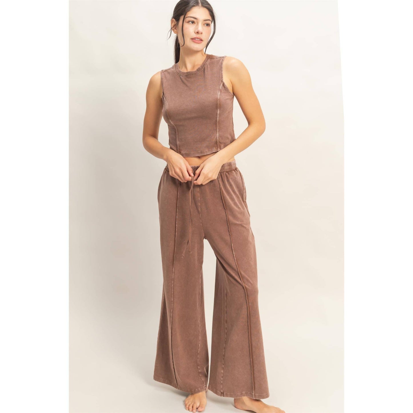 Mineral Washed Sleeveless Top & Wide Leg Pants Set