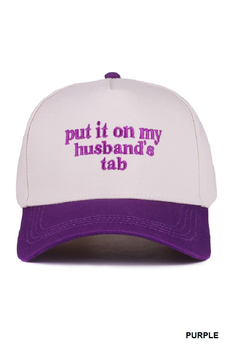 `Put It On My Husband's Tab Two Tone Canvas Cap