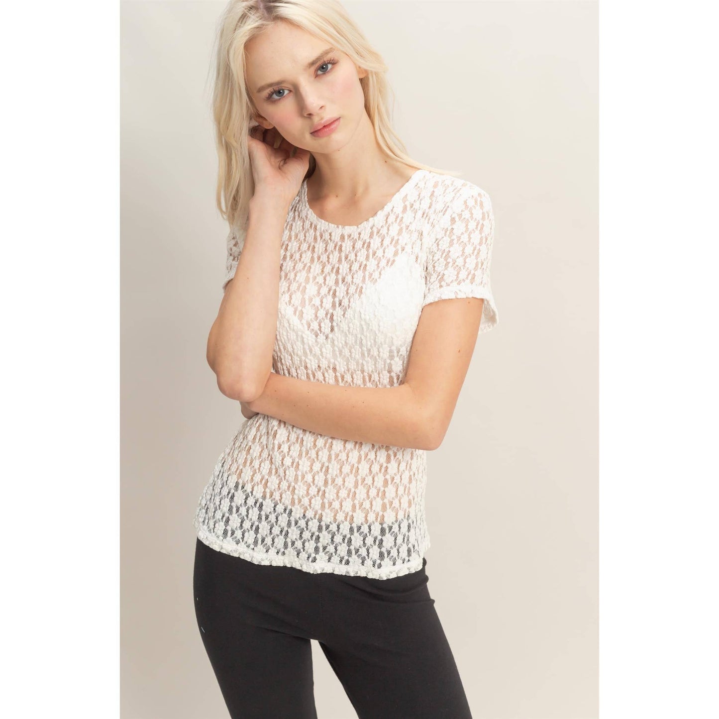 Textured Lace Short Sleeve Top