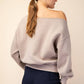 T689937 OFF SHOULDER FRENCH TERRY FLEECE TOP