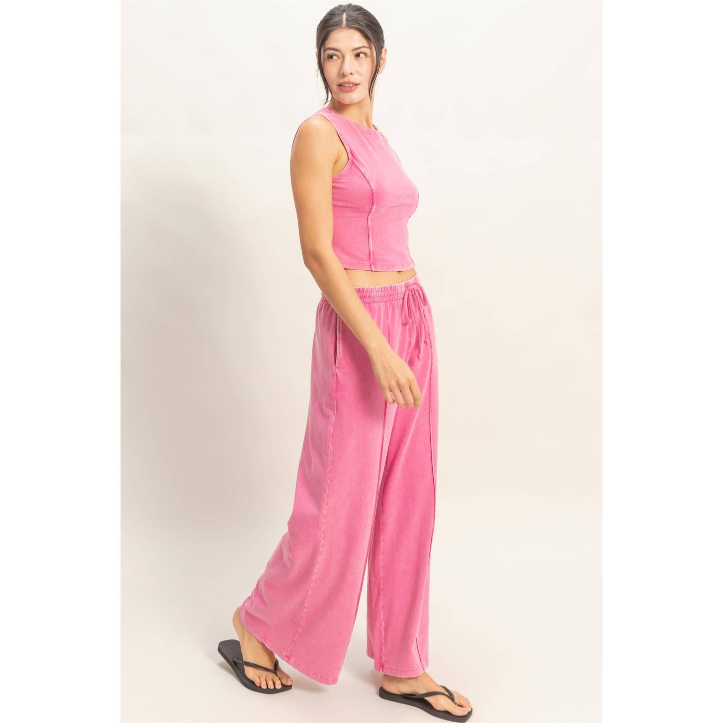 Mineral Washed Sleeveless Top & Wide Leg Pants Set