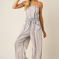 MINERAL WASH CONTRAST STITCH BARREL LEG JUMPSUIT