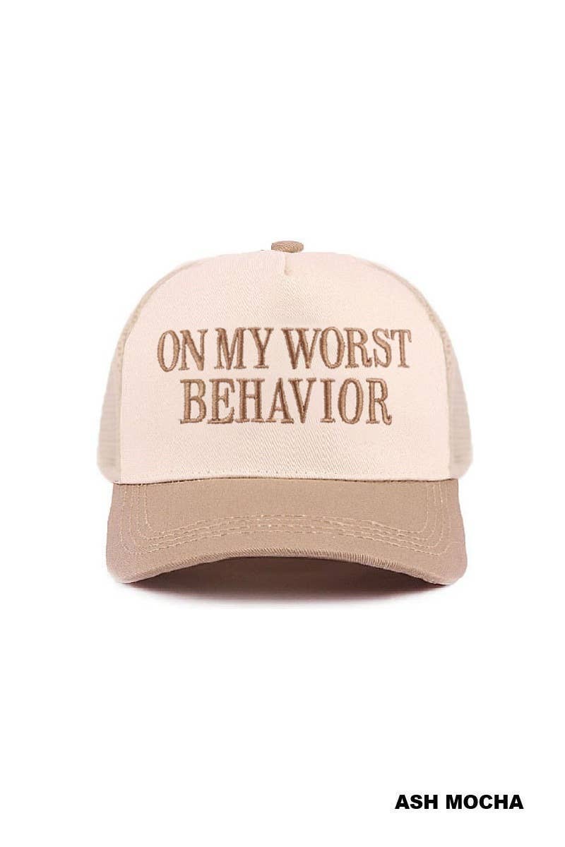On My Worst Behavior Two Tone Mesh Snapback Hat  Zenana Consgt.