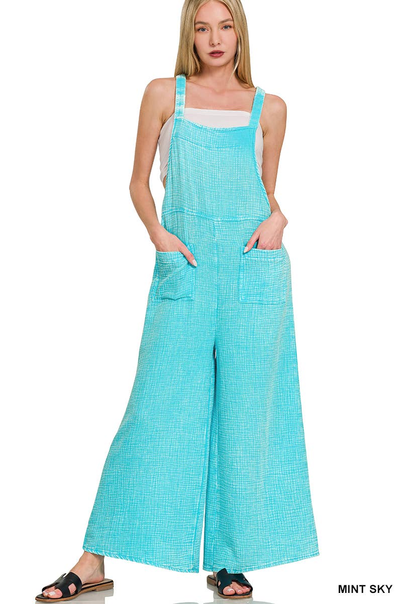 ..Washed Double Gauze Wide Leg Overalls