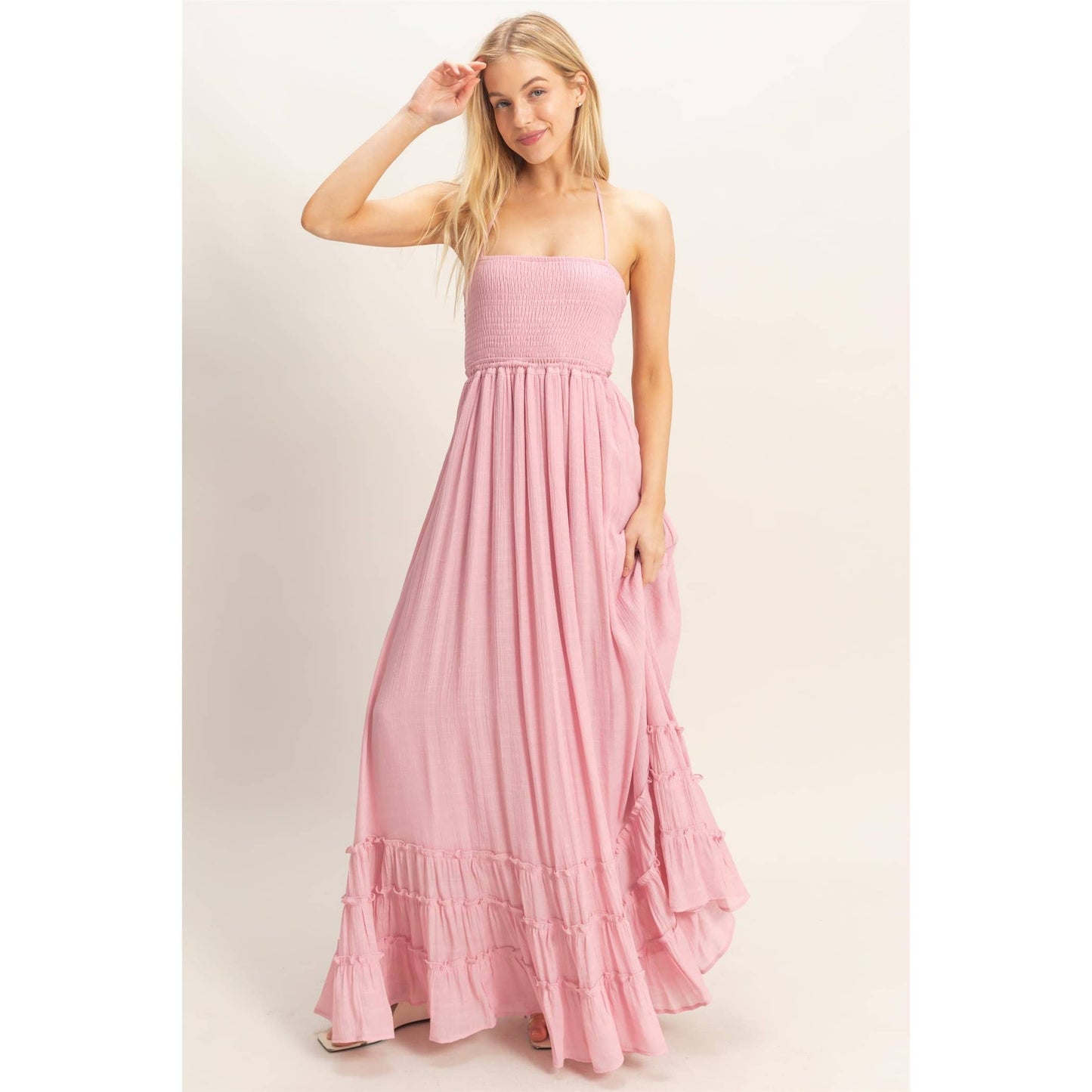 Smocked Halter Maxi Dress