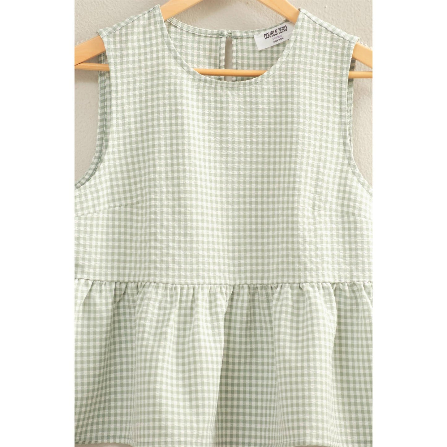 Gingham Sleeveless Peplum Top With Side Ties