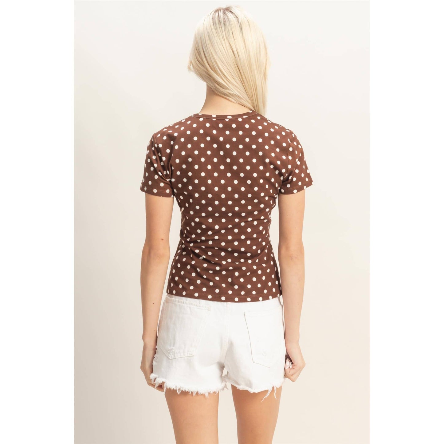 Polka Dot Short Sleeve Crew Neck Top