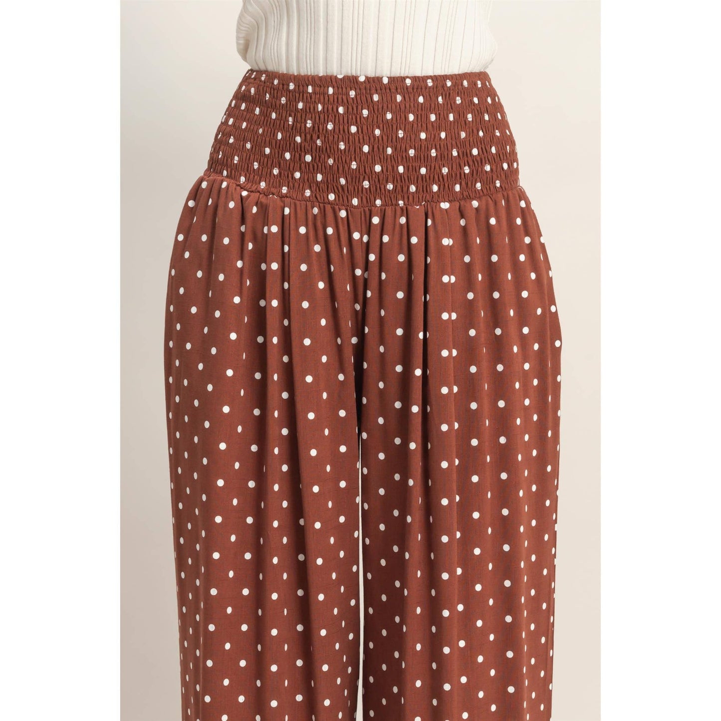 Polka Dot Elastic Wide-Leg Pants