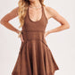 OPEN-BACK WASHED SCOOP HALTER-NECK MINI DRESS