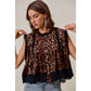 LEOPARD BUTTON UP PLEATED SLEEVELESS BLOUSE TOP