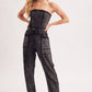 WASHED STRAPLESS SMOCKED WAIST DRAWSTRING JUMPSUIT