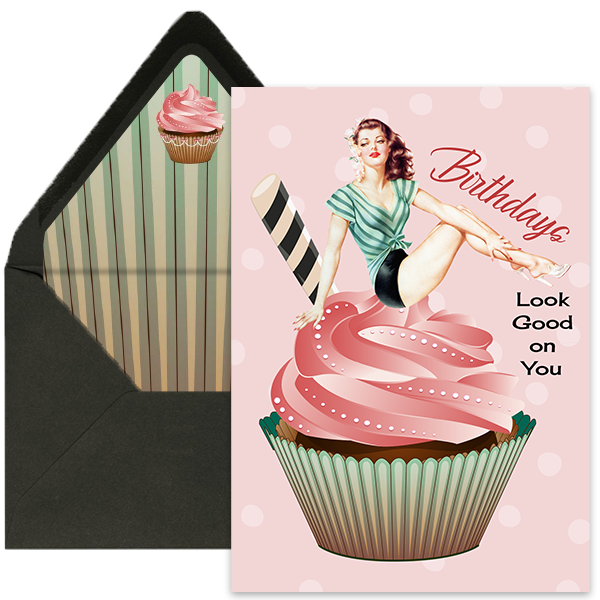 Cupcake Vintage Pinup Birthday Card