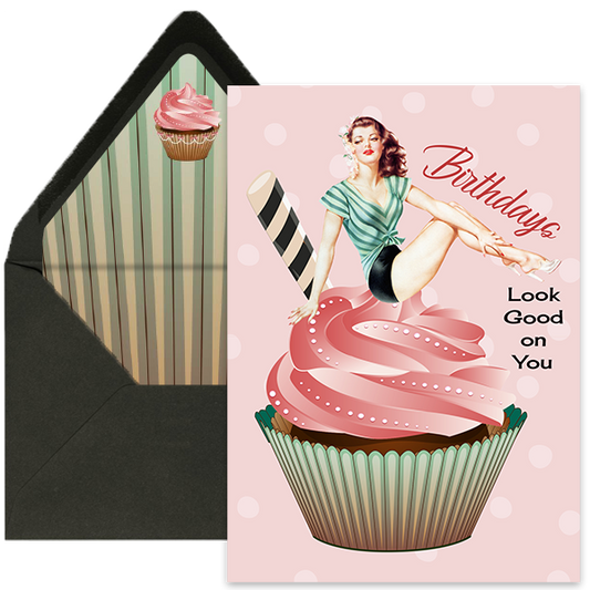 Cupcake Vintage Pinup Birthday Card