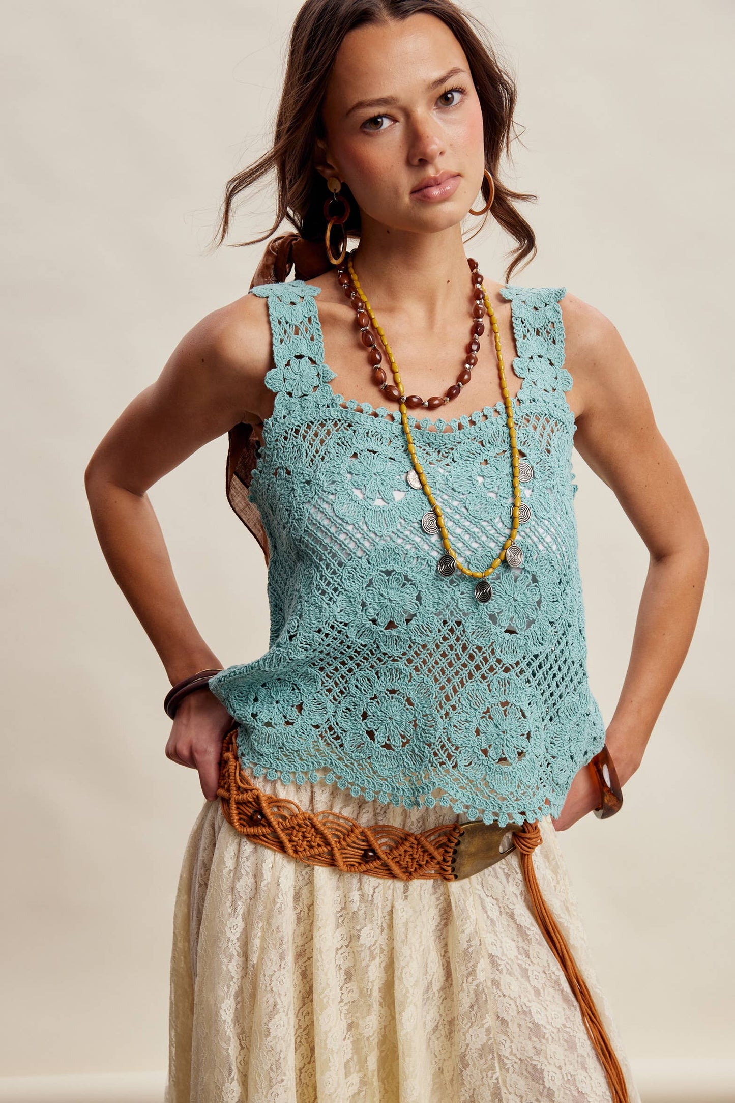 Crochet Lace Square Neck Tank Top LCR0117