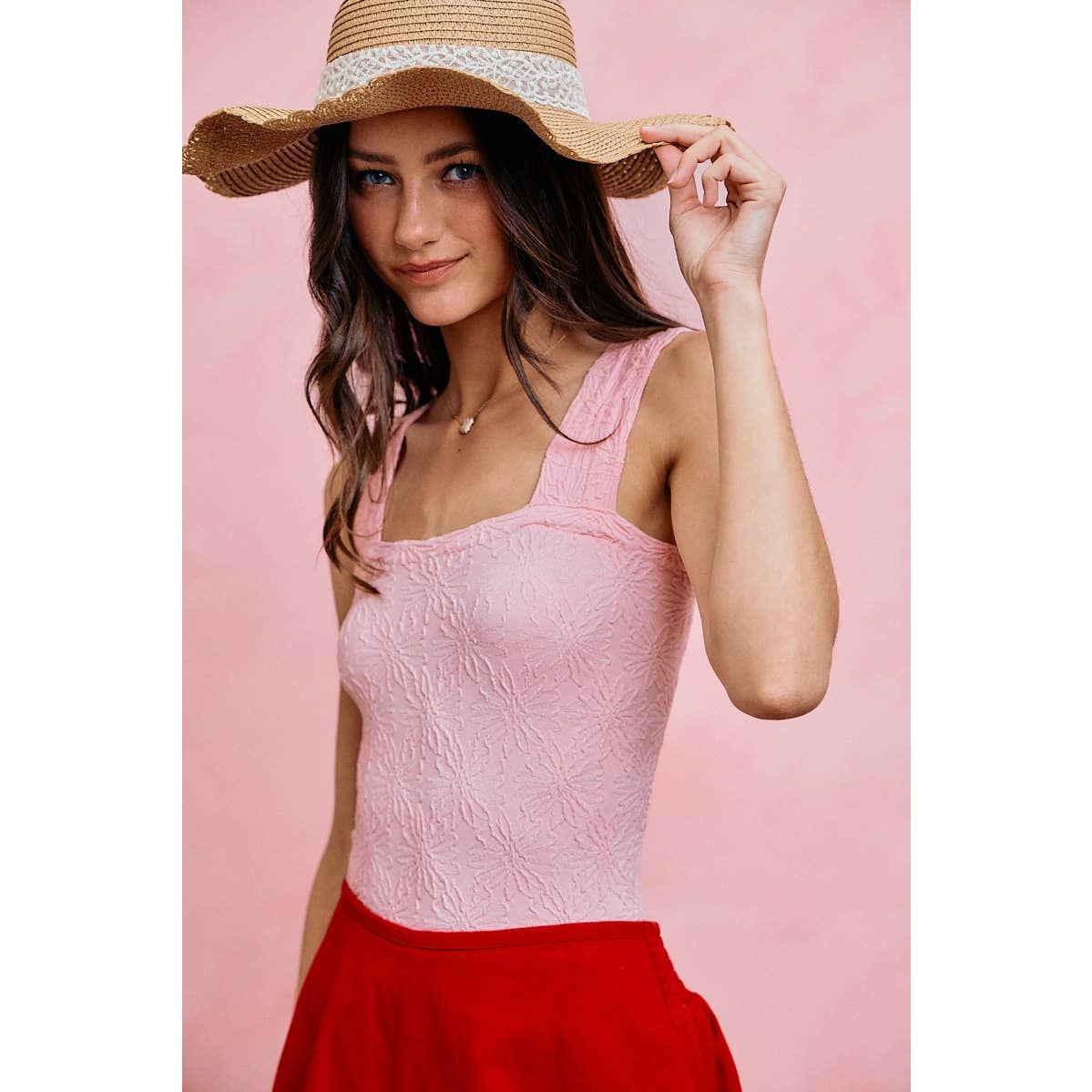 FLORAL JACQUARD SEAMLESS TANK TOP