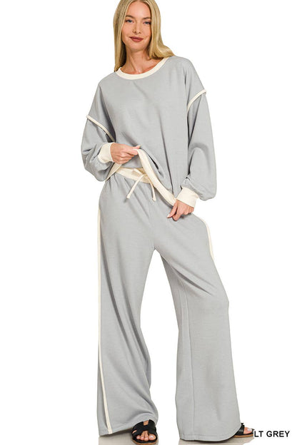 Scuba Contrast Trim Piping Detail Sweatshirts & Pants 2PC Se