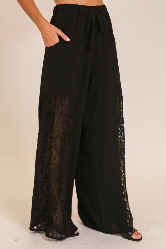 Wide Leg Lace Panel Pants