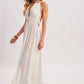 A CRINKLY CREPE DEEP V-NECK HALTER MAXI SUNDRESS