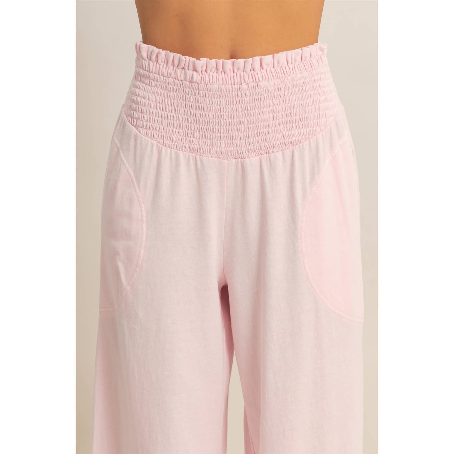 Mineral Washed Wide-Leg Smocked Waist Pants