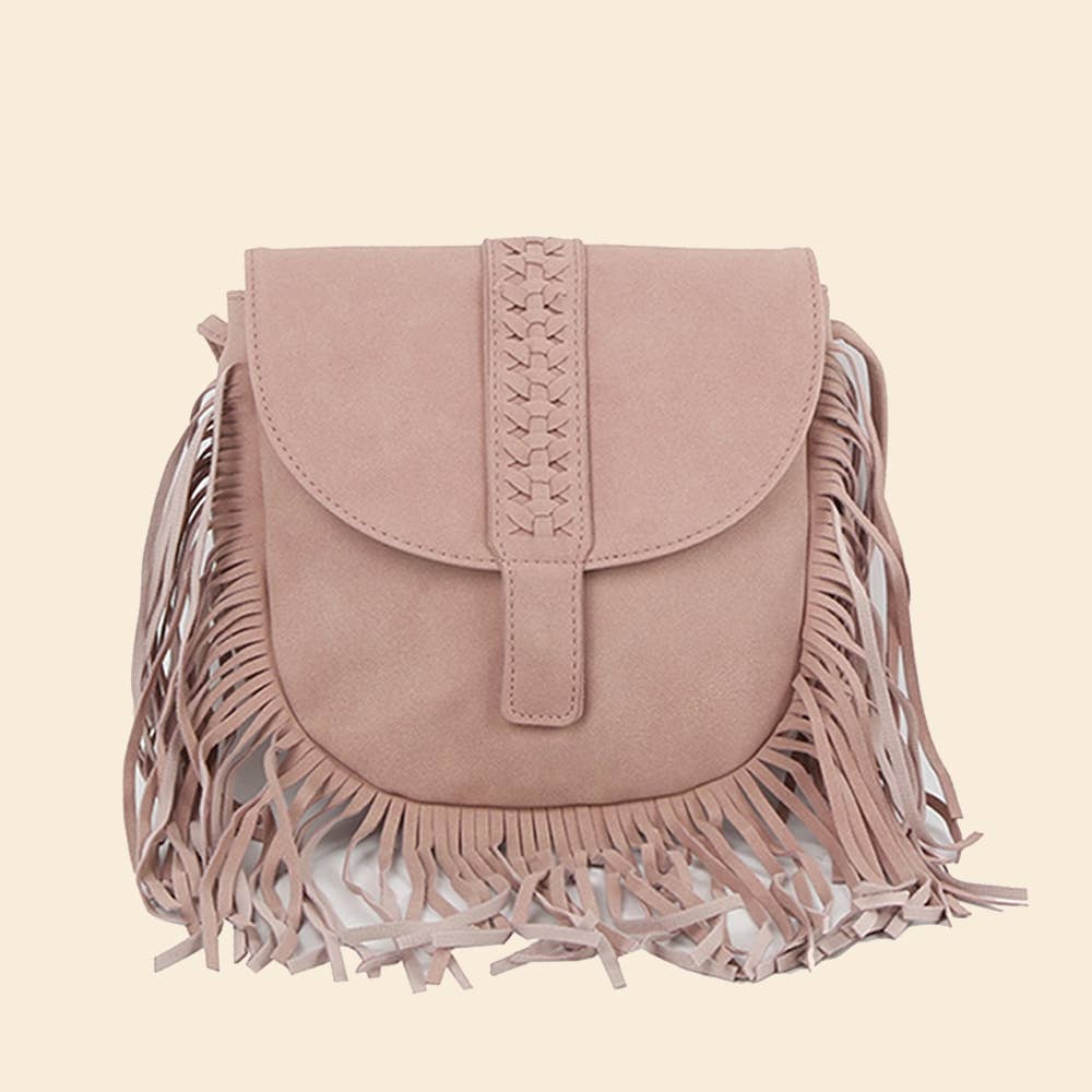 Suede Fringe Flap Boho Crossbody Bag