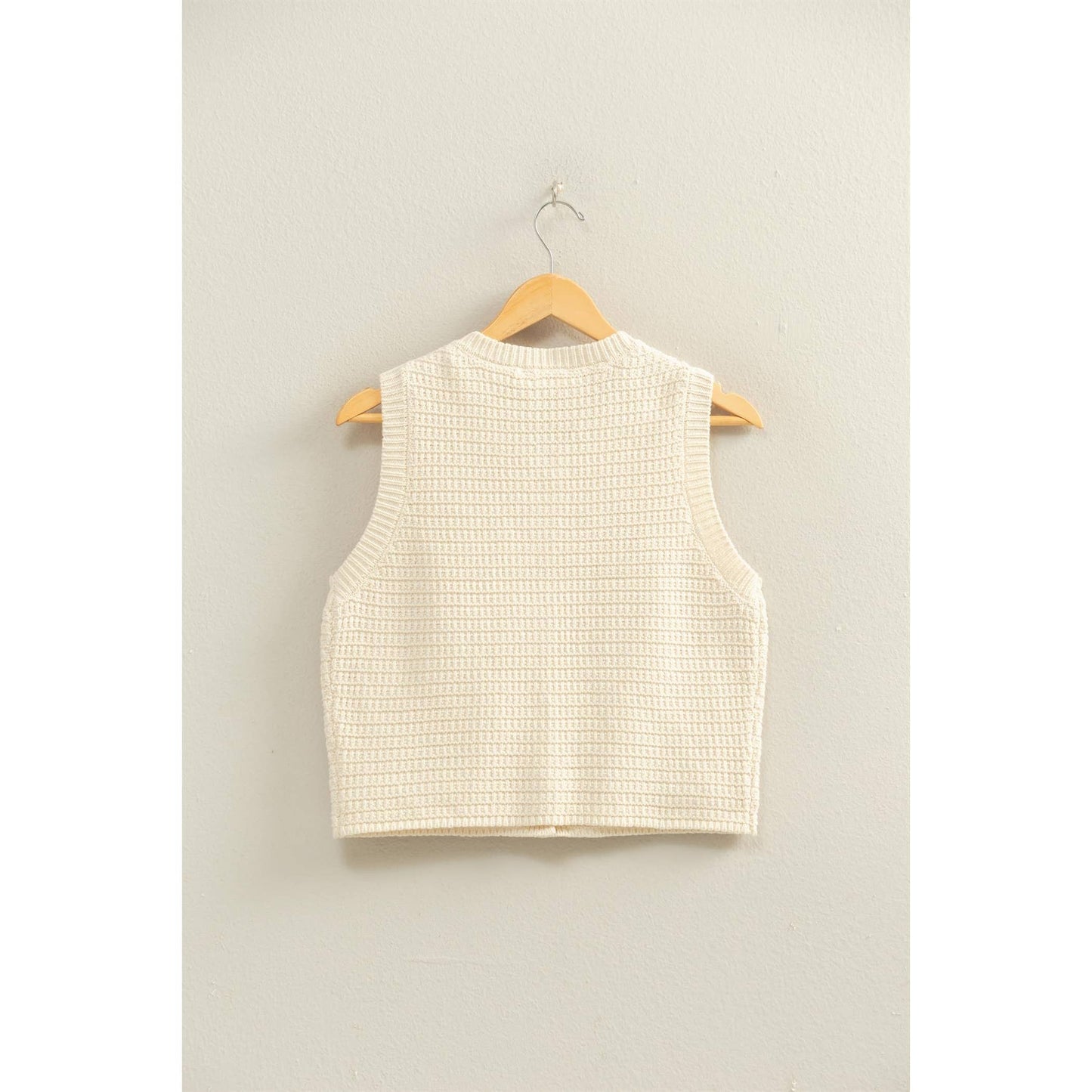 Textured Button-Front Vest With Pocket