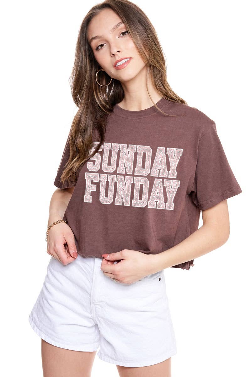 Puff' Sunday Funday Graphic S/S Faux Cropped Tee