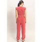 Rolled Sleeve Wrap-Front Crop Top And Jogger Set