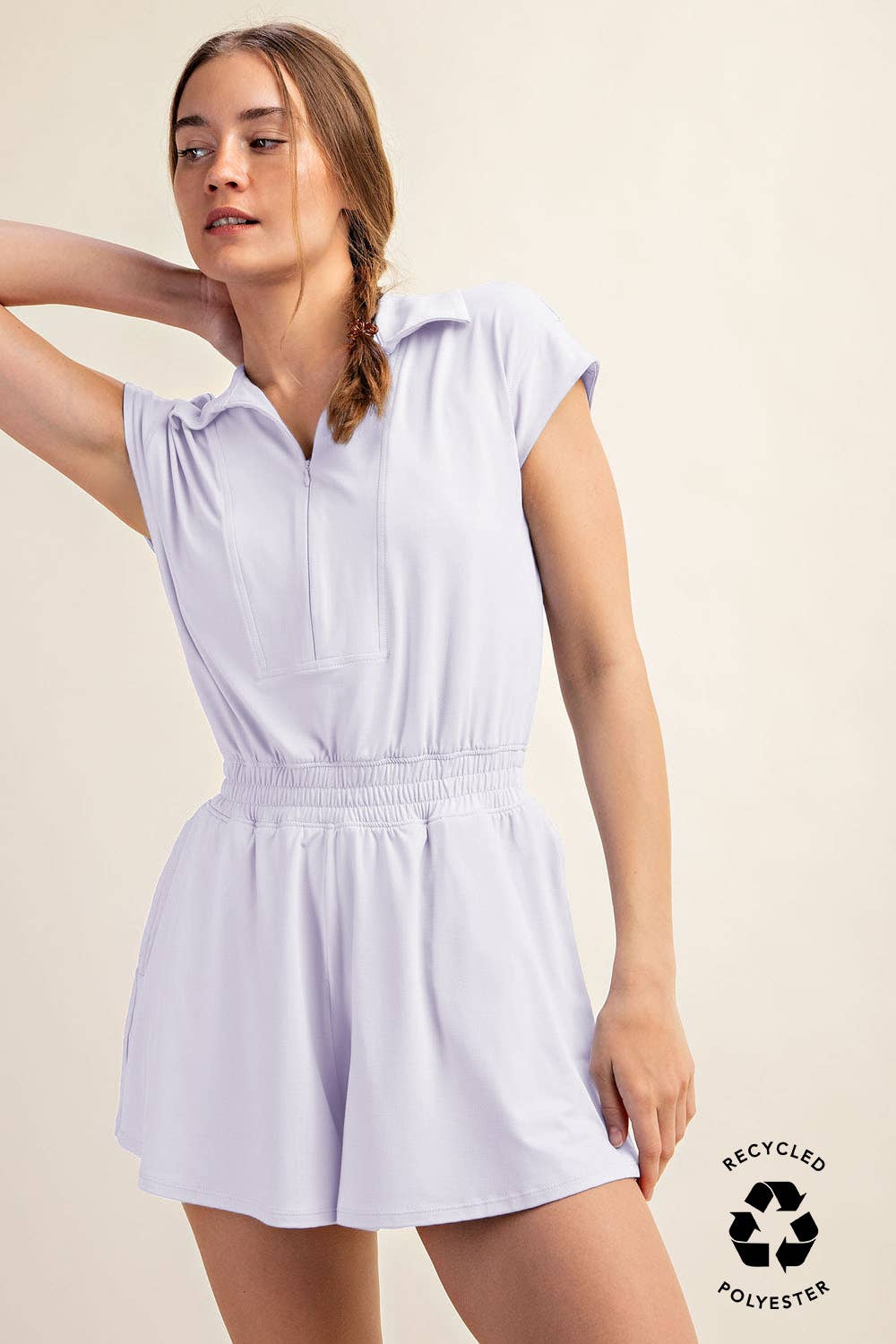 BUTTER SHORT SLEEVE QUARTER ZIP ROMPER