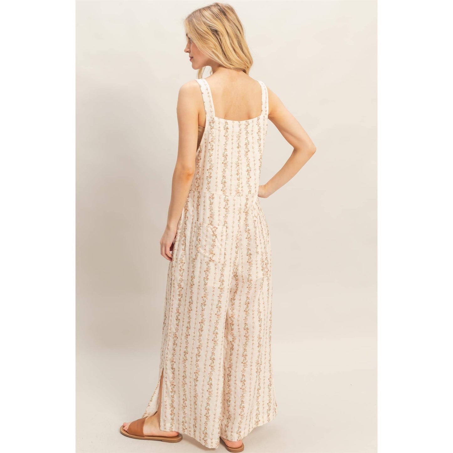 Tie Strap Jumpsuit With Hem Slits