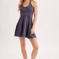 OPEN-BACK WASHED SCOOP HALTER-NECK MINI DRESS