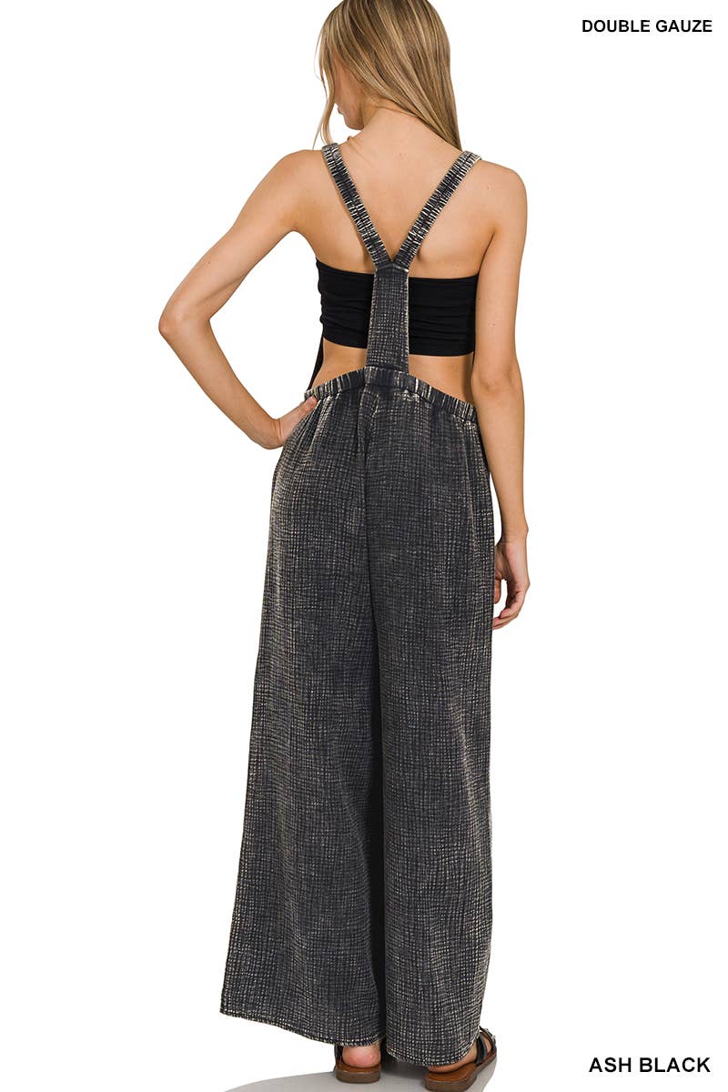 ..Washed Double Gauze Wide Leg Overalls