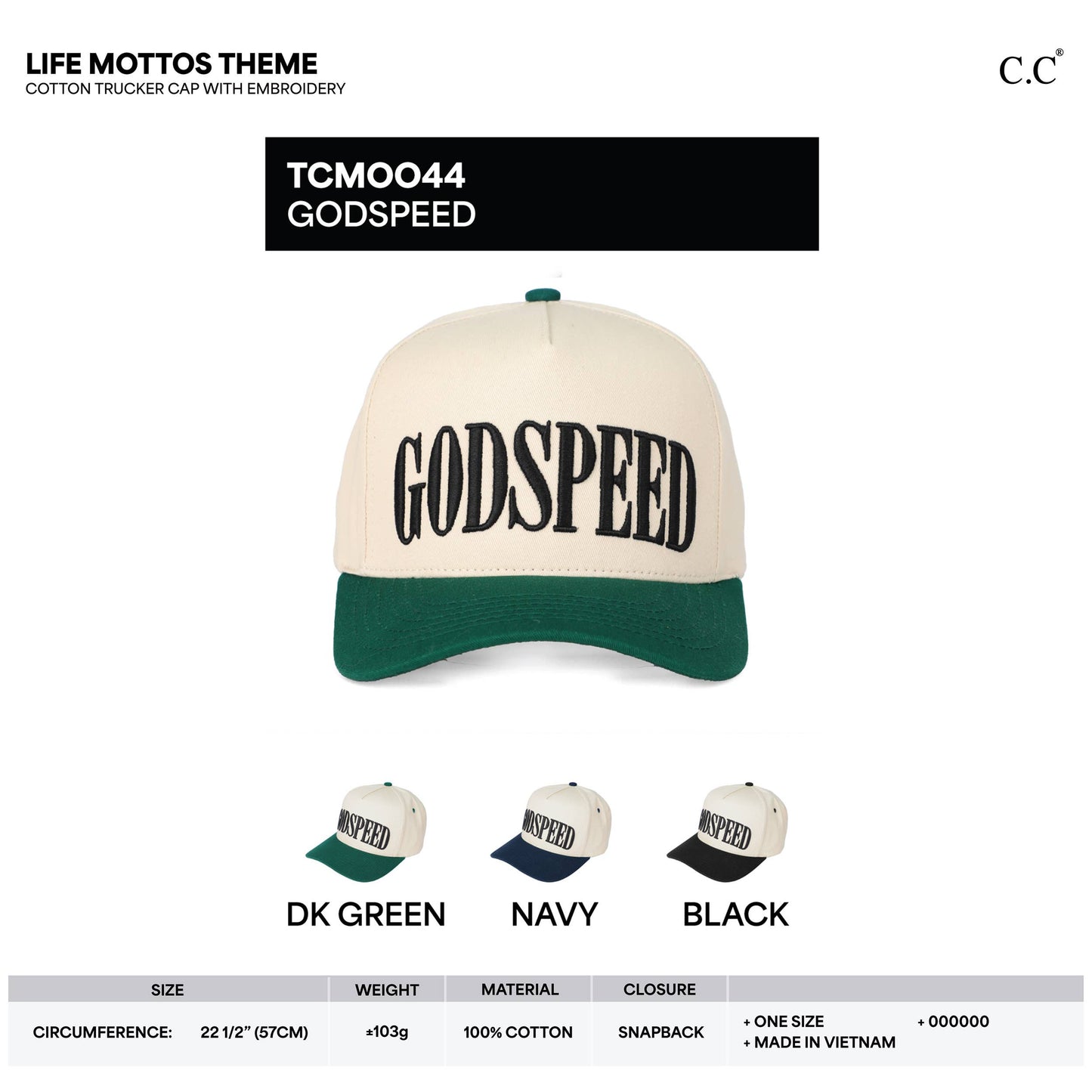 C.C GODSPEED letter embroidered trucker cap
