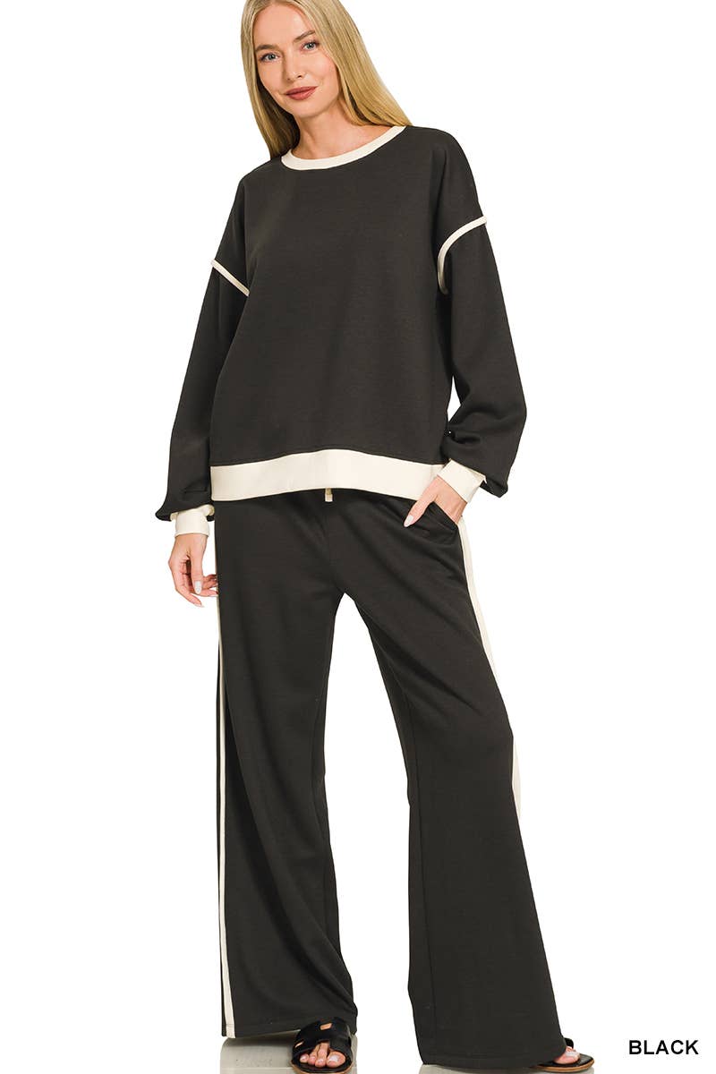 Scuba Contrast Trim Piping Detail Sweatshirts & Pants 2PC Se