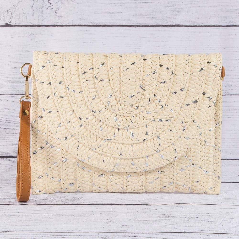 Straw Woven Gold Accents Clutch Bag