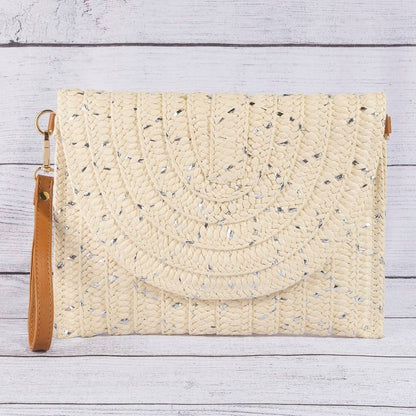 Straw Woven Gold Accents Clutch Bag