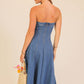 Strapless Stretch Denim Midi Dress