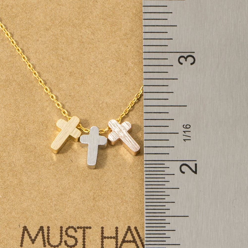 18K Gold Dipped 3 Cross Pendant Necklace