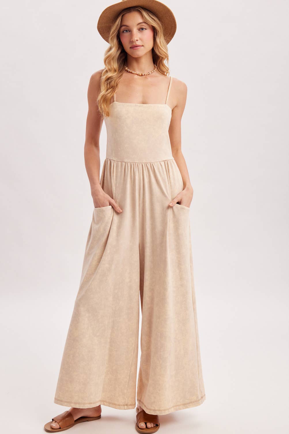 WASHED SLEEVELESS WIDE LEG JUMPSUIT