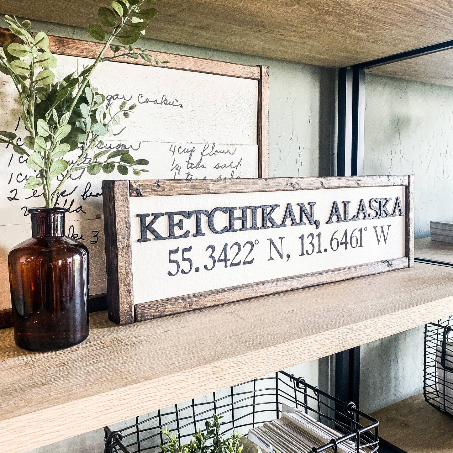 City, State With Coordinates Wood Laser 3D Sign