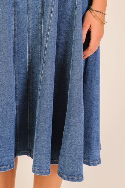 Strapless Stretch Denim Midi Dress