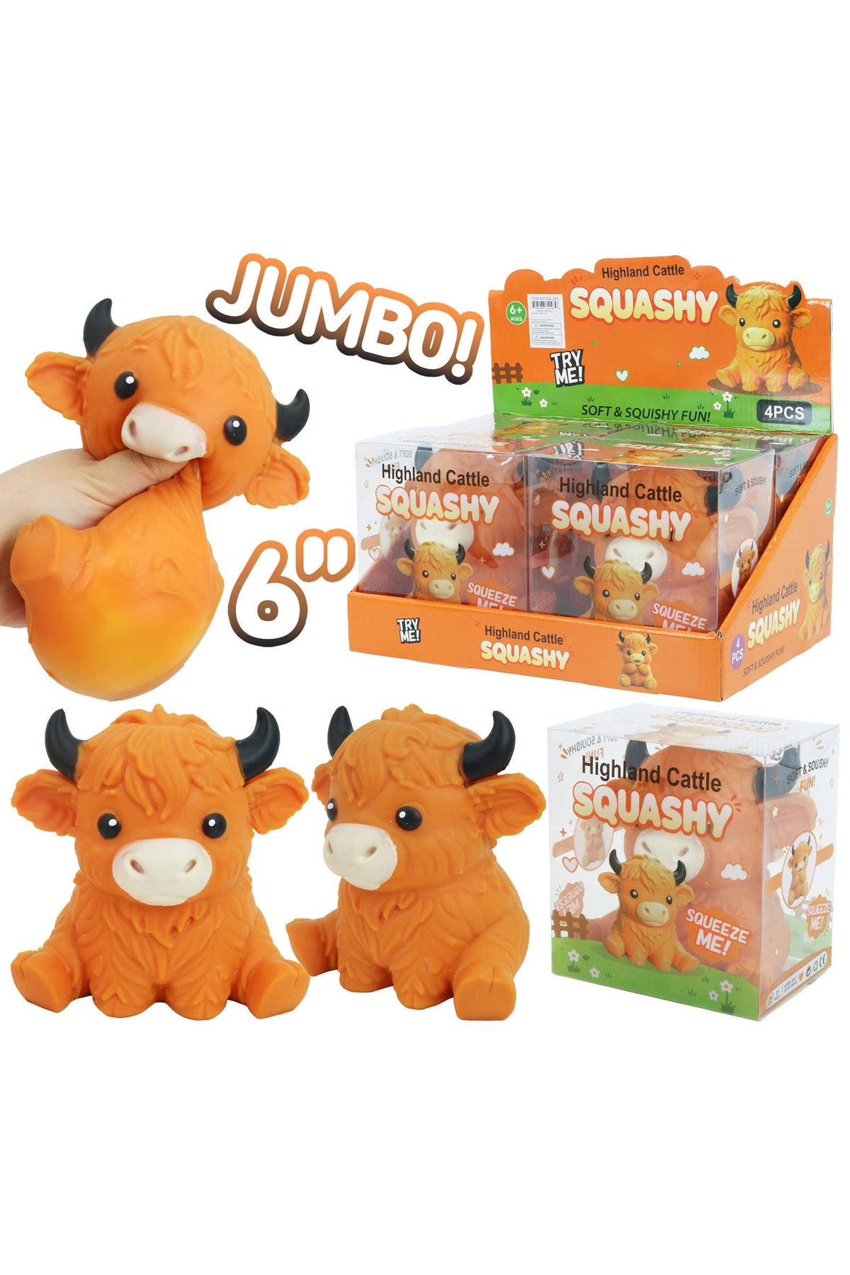 JUMBO 6 Inch Highland Cow Fluffy Slime Filled TPR Squishy
