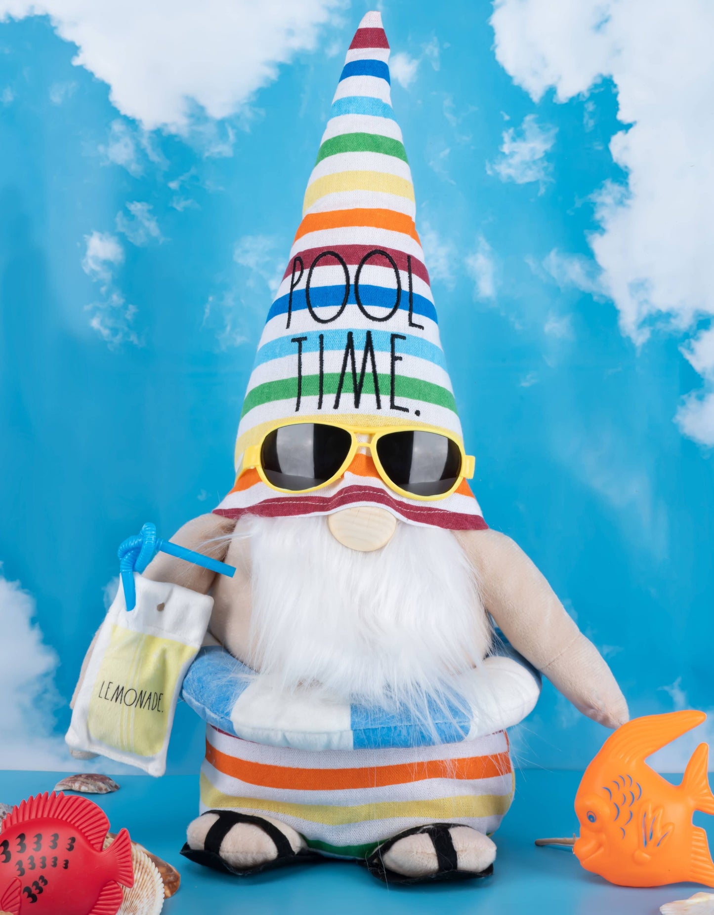 Rae Dunn “Pool Time” Colorful Summer Pool Gnome with Float
