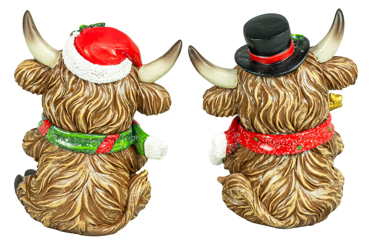 Holly Jolly Christmas Highland Cow 4" Sitter 2 Ast