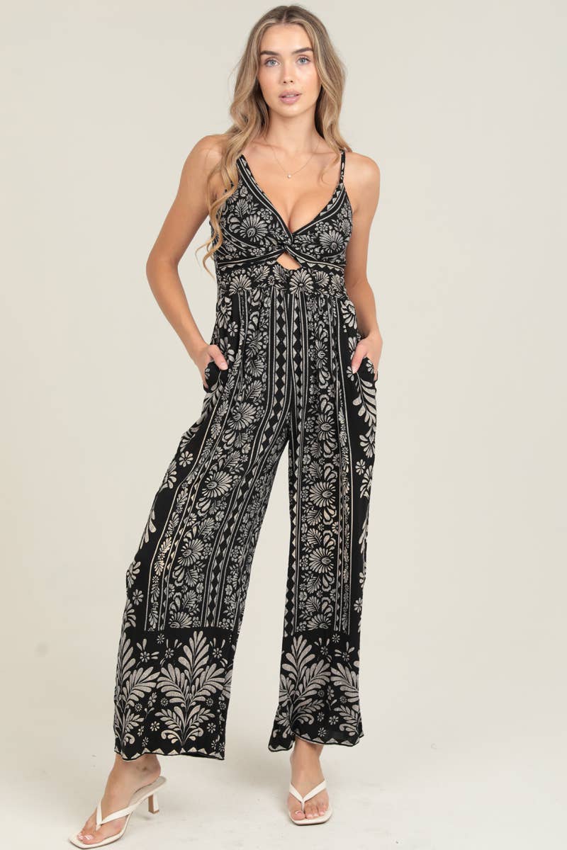 B5A42-A958 V NECK TWIST FRONT CUT OUT JUMPSUIT