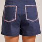 Nautical Contrast Stitch High-Waist Shorts