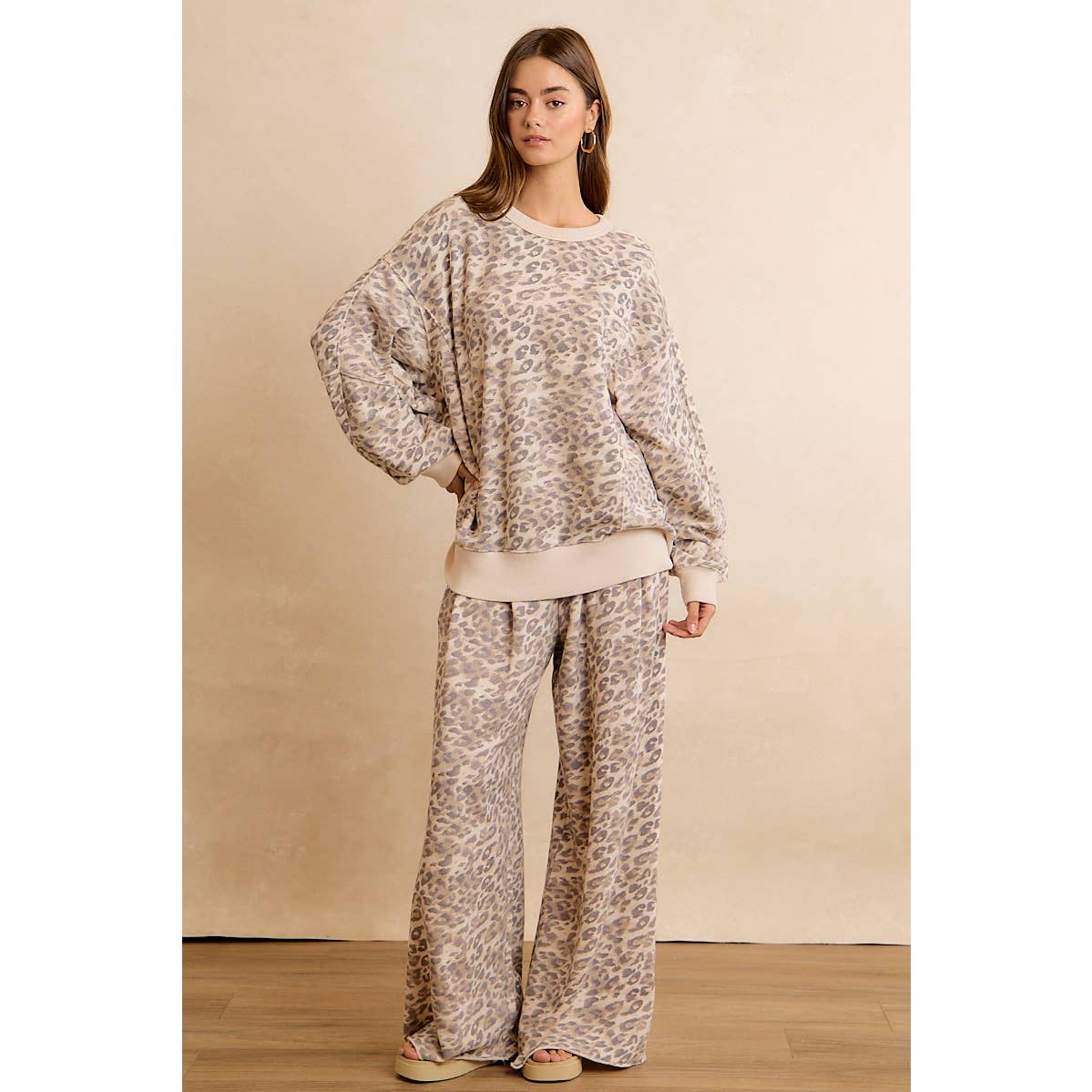 LEOPARD PRINT FULL LENGTH WIDE LEG PULL ON PANTS