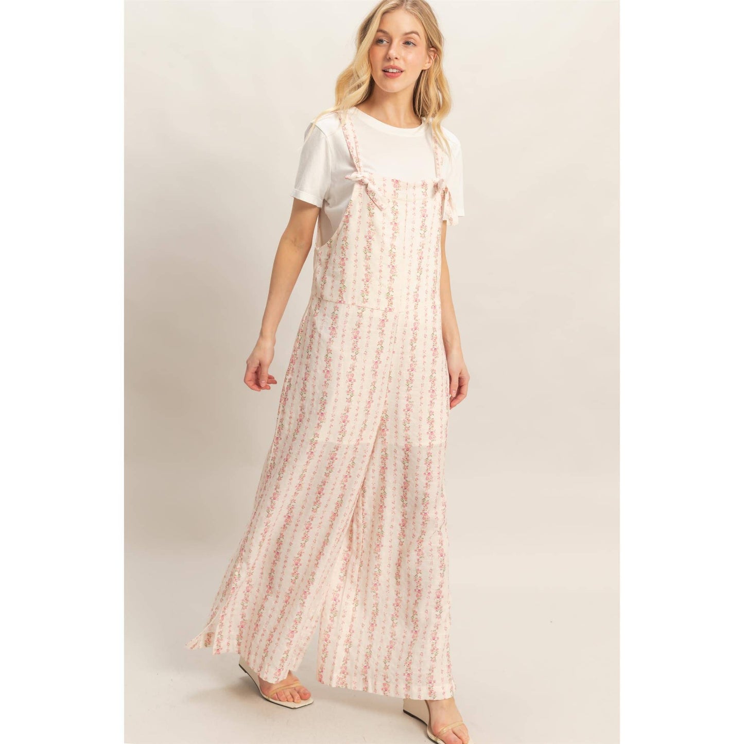 Tie Strap Jumpsuit With Hem Slits
