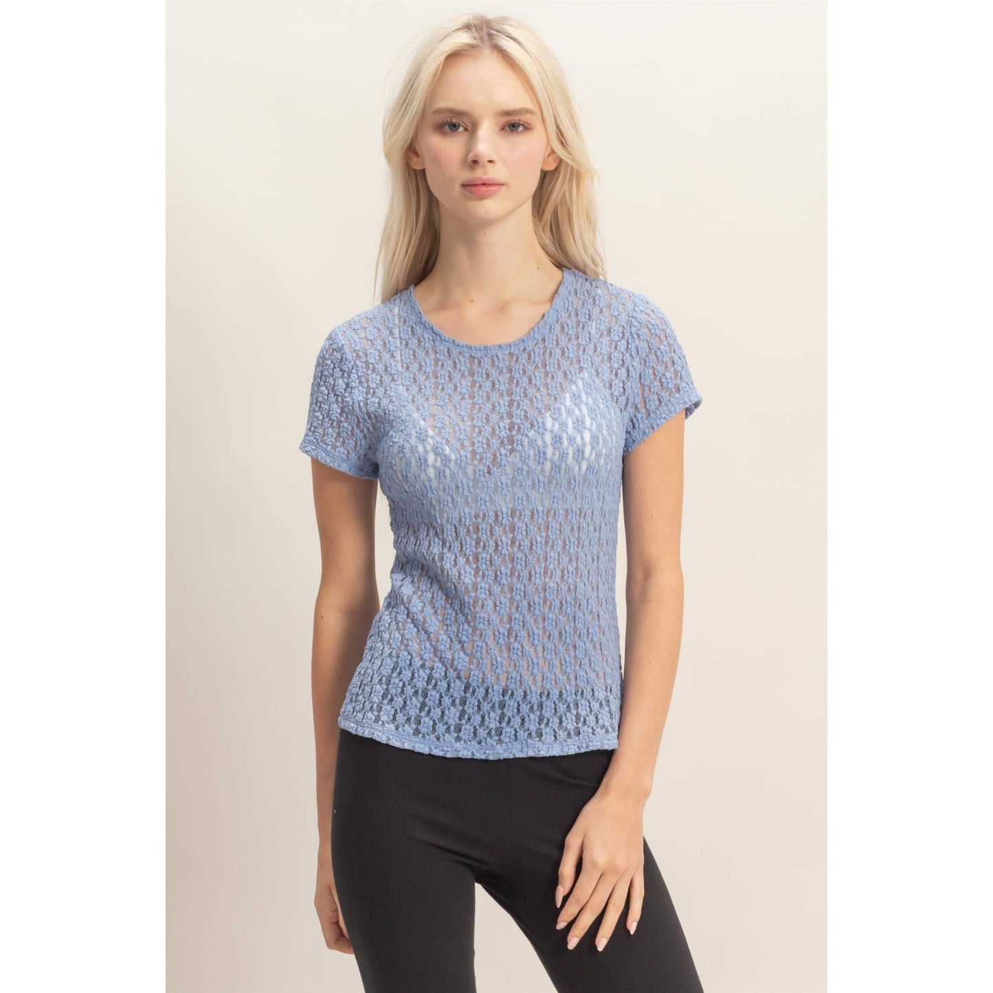 Textured Lace Short Sleeve Top