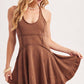 OPEN-BACK WASHED SCOOP HALTER-NECK MINI DRESS